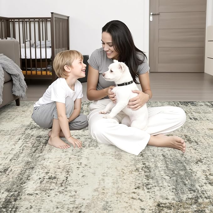 Area Rug Living Room: 6x6 Modern Washable Soft Carpet Ash Brown | - Image 8