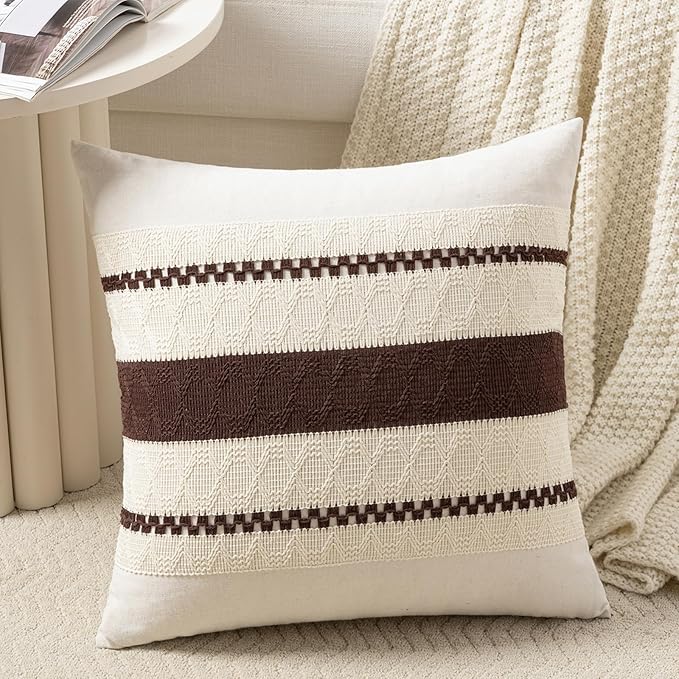 Fancy Homi Set of 1 Boho Brown Big Decorative Throw Pillow Cover 24x24 Inch by Fancy+Homi