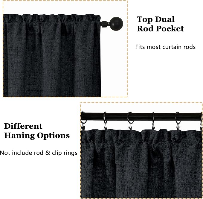 OWENIE Black Valances for Windows 1 Pcs 18 Inch Length, Light Filtering - Image 4