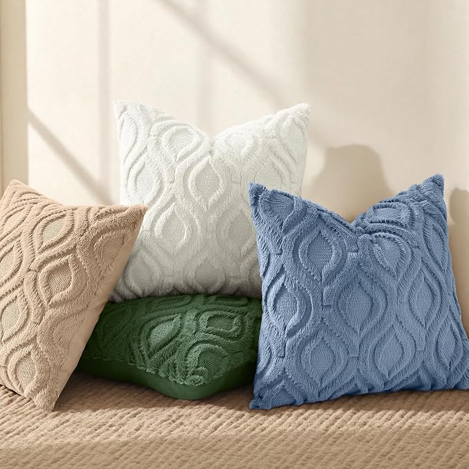 decorUhome Throw Pillow Covers 16x16 Inch Set of 2, Soft Plush Faux Wool Bluen - Image 5