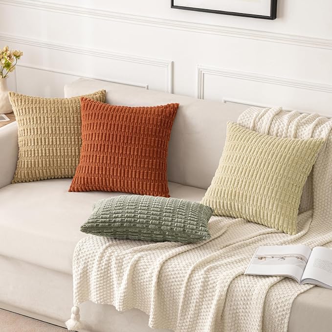 MIULEE Euro Sham Corduroy Decorative Throw Pillow Covers 24x24 Light Olive | - Image 7