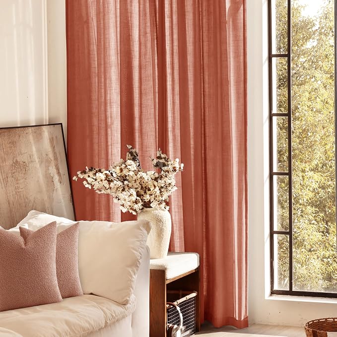 90 inch Linen Terracotta Curtains 2 Panels - Image 6