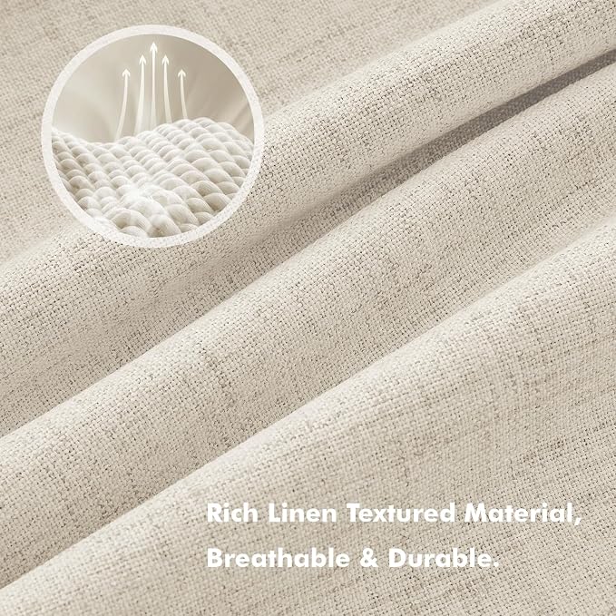 MIULEE 100% Blackout Linen Curtains 42 x 90 Inch Light Ivory 2 Panels | Thermal - Image 3
