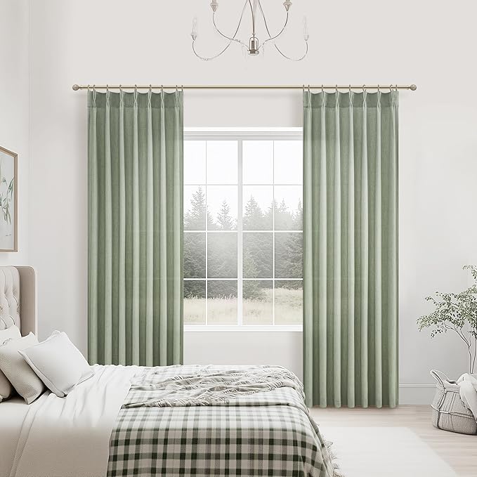 Extra Long Sage Green Thick Linen Sheer Curtains 108 Inches Long - Image 6