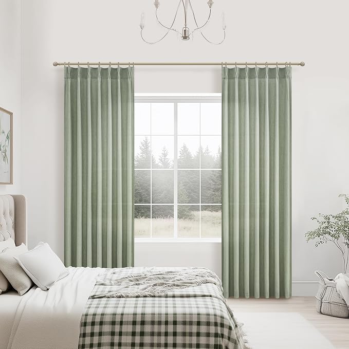 Memory Trained Pinch Pleated Linen Sage Green 100 Inch Long Sheer Curtains | - Image 5