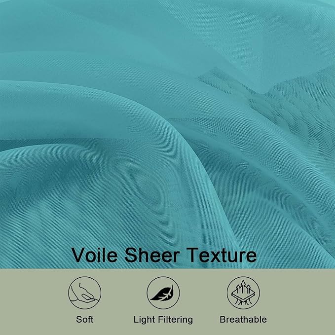 Sheer Curtains 84 Inches Long 2 Panels Set, Sheer Turquoise Curtains - Image 5