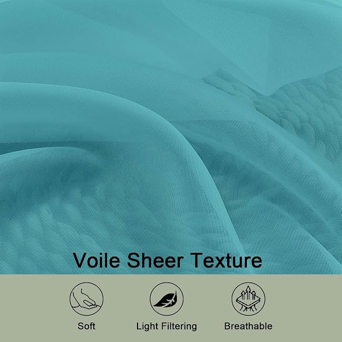 Turquoise Sheer Curtain 90 Inches Long 2 Panels Set, Solid Filmy Drapes - Image 5