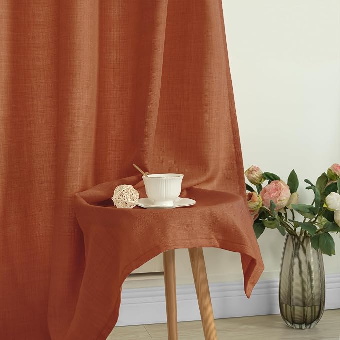 95 Inch Long Terracotta Linen Sheer Curtains - Image 8