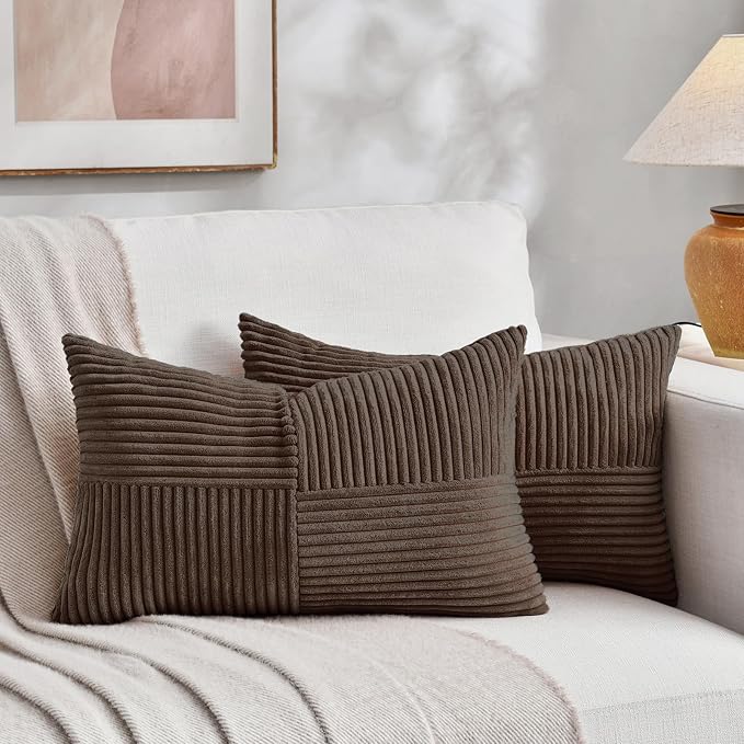 Fancy Homi 2 Packs Dark Brown Long Lumbar Decorative Throw Pillow Covers 16x24 by Fancy+Homi