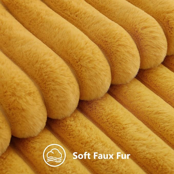 decorUhome Fall Faux Fur Throw Pillow Covers 12x20 Set of 2 Mustard Yellow | - Image 2