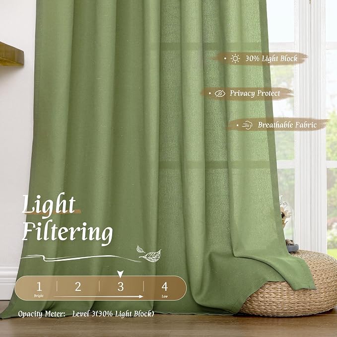 Light Filtering 48 Inch Linen Curtains - Image 4
