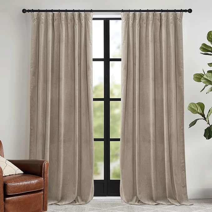 RYB HOME Camel Beige Velvet Curtains 102 inches by RYBHOME
