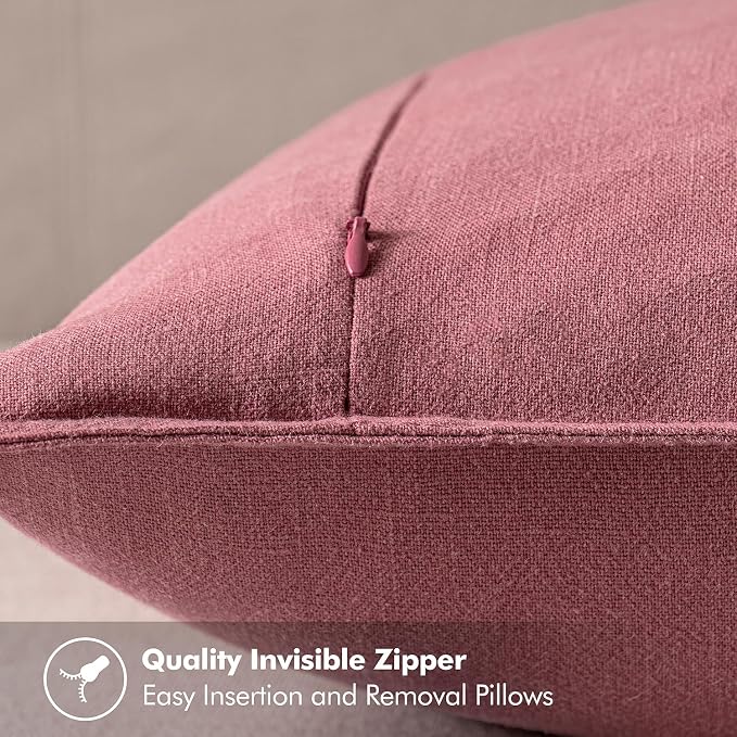 MIULEE Decorative Linen Euro Sham Pillow Covers 24x24 Cranberry Red | Boho - Image 3