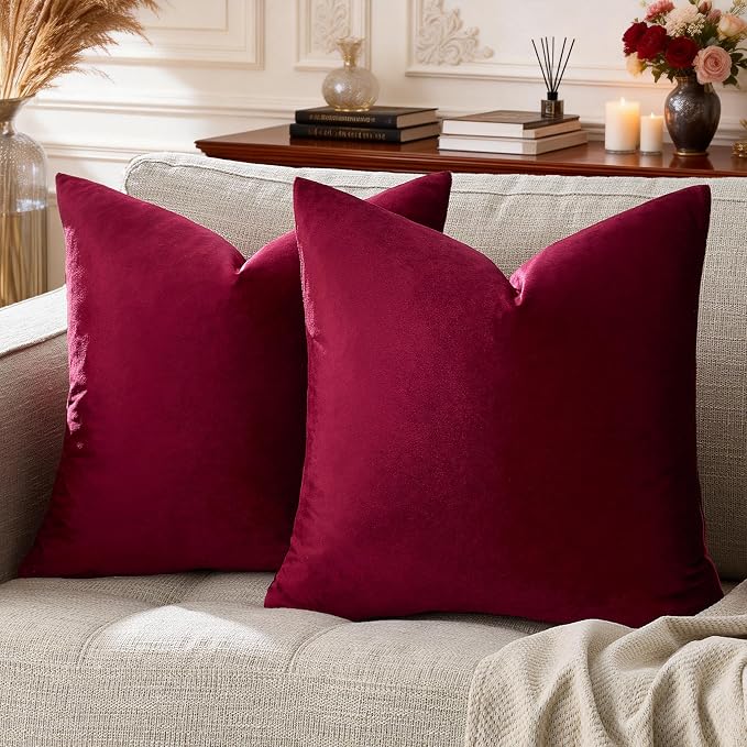 GIGIZAZA Burgundy Pillow Covers 24x24: Pack of 2 Throw Pillows Soft Solid Covers by GIGIZAZAFocusingonhomedecoration