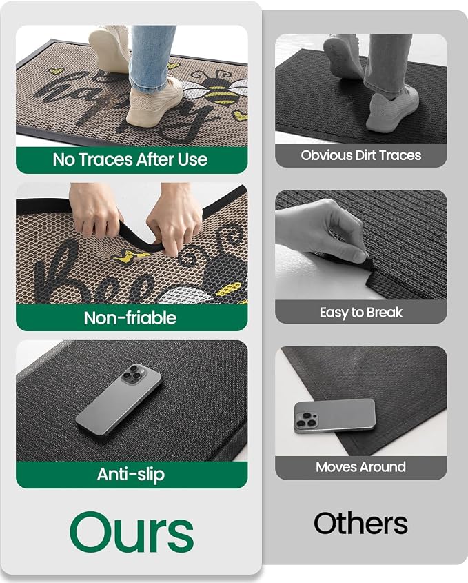 LUMI Outside Welcome Door Mat 32x47, Non-Slip Durable Rubber Easy Clean | Bee - Image 7
