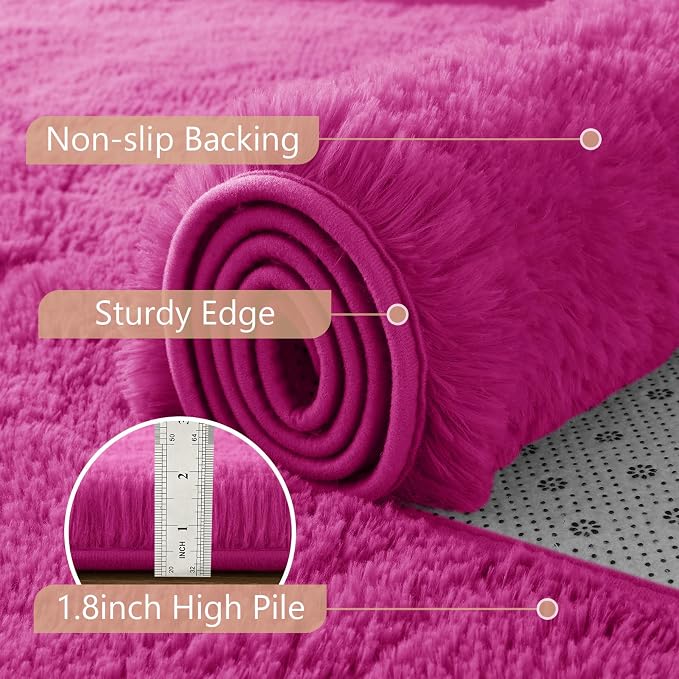 Noahas 5x7 Hot Pink Fluffy Soft Area Rug Non-Slip - Image 6