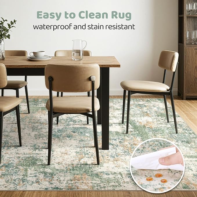 LOONGRUG 6x8 Area Rug Washable Neutral Modern Living Room Rugs Green | Abstract - Image 6