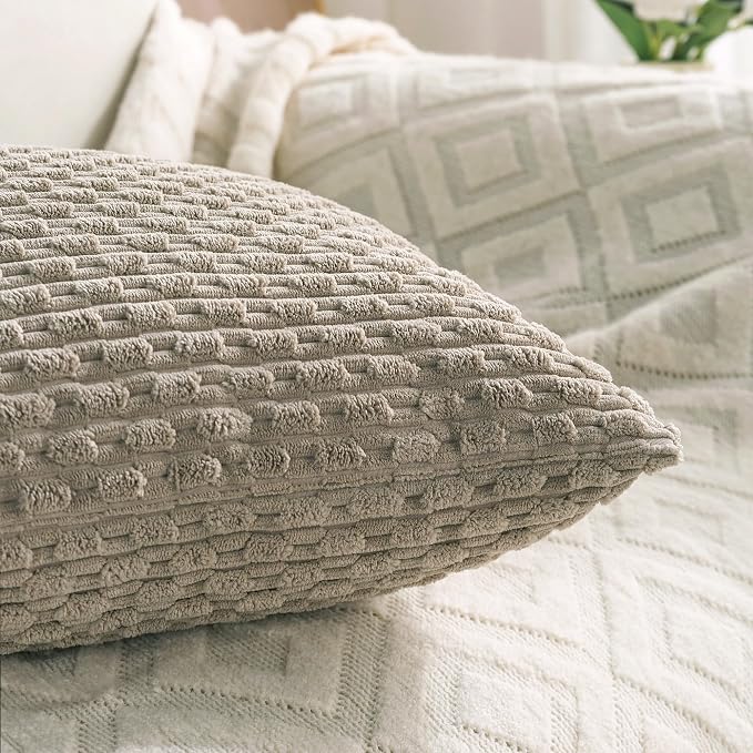 Set of 4 Taupe Decorative Throw Pillow Covers 24x24 Inch Corduroy Pillow Covers - Image 6