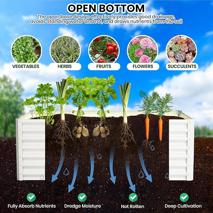 Galvanized Raised Garden Bed Outdoor, 2 Pcs 6x3x2FT Outdoor Large Planter Raised Beds Open Base with Safety Edge and Glove for Vegetables Flowers Ground Planter, White