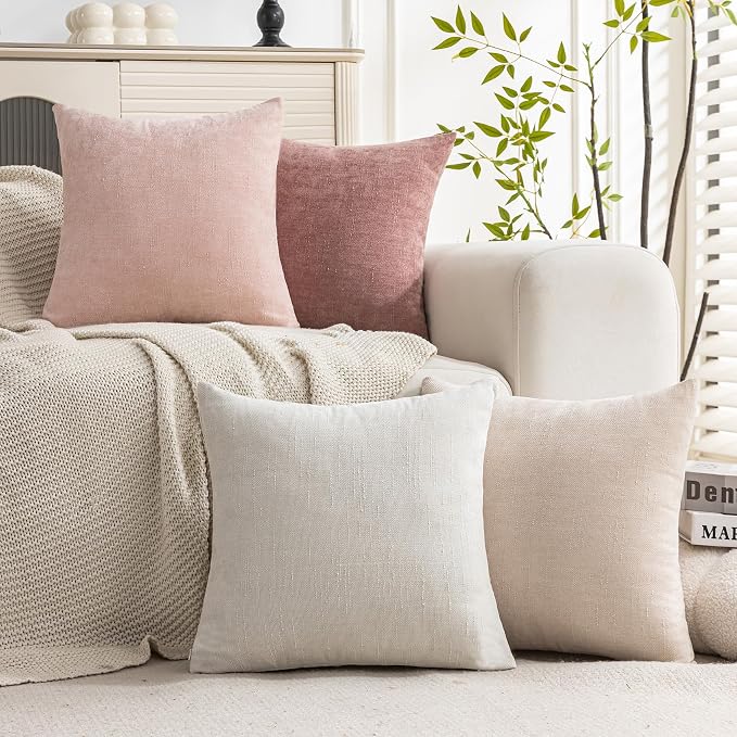 Set of 4 Soft Textured Decorative Throw Pillow Covers 20x20 Inch Cozy Farmhouse - Image 2