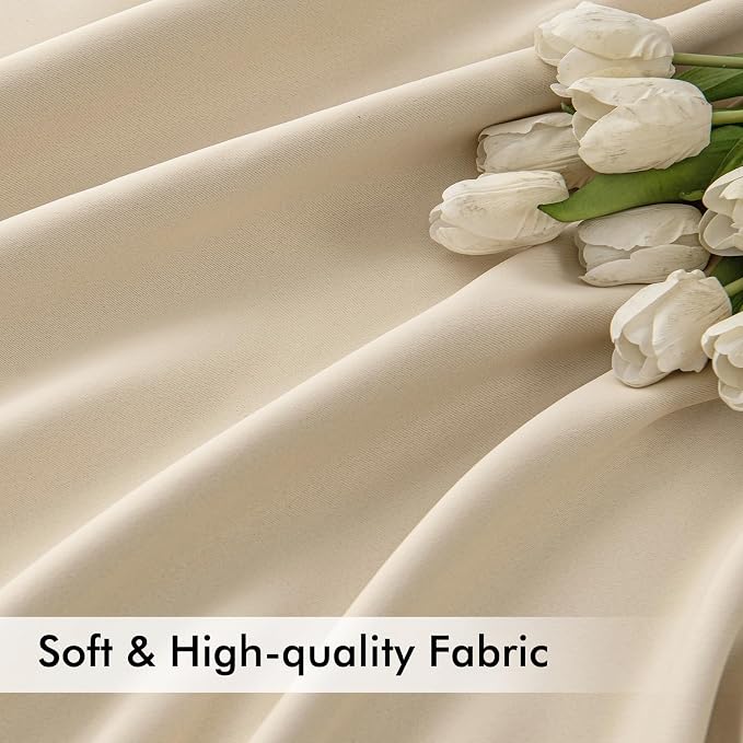 MIULEE Cream Beige Back Tab Blackout Curtains 52x78 Inch Length 2 Panel Set | - Image 6