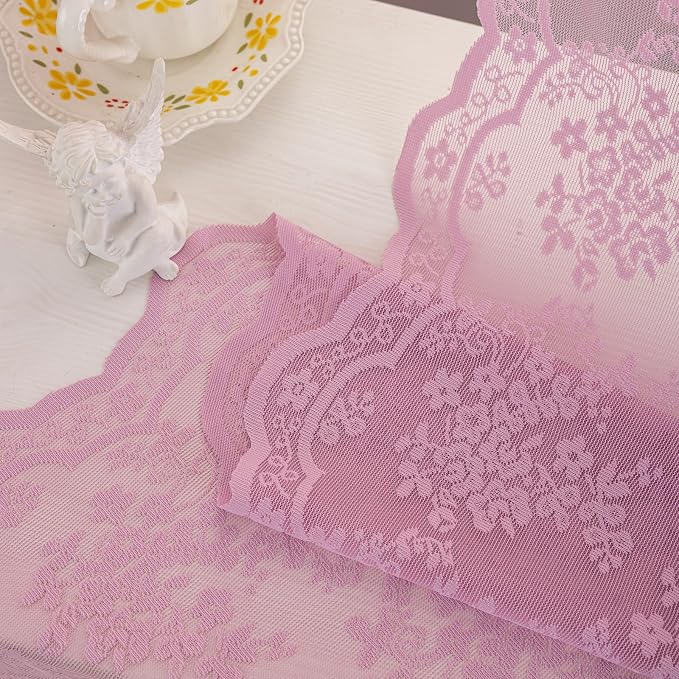 YJ YANJUN Vintage Lace Curtains 96 Inches Long-Victorian Floral Pattern Lilac - Image 6