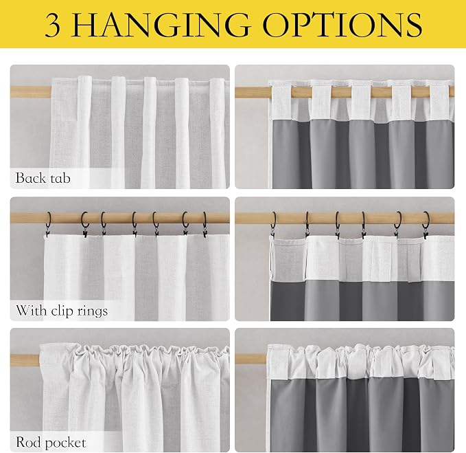 NICETOWN Short 100% Blackout Curtains 63" Long, Burlap Linen Drapes - Image 2