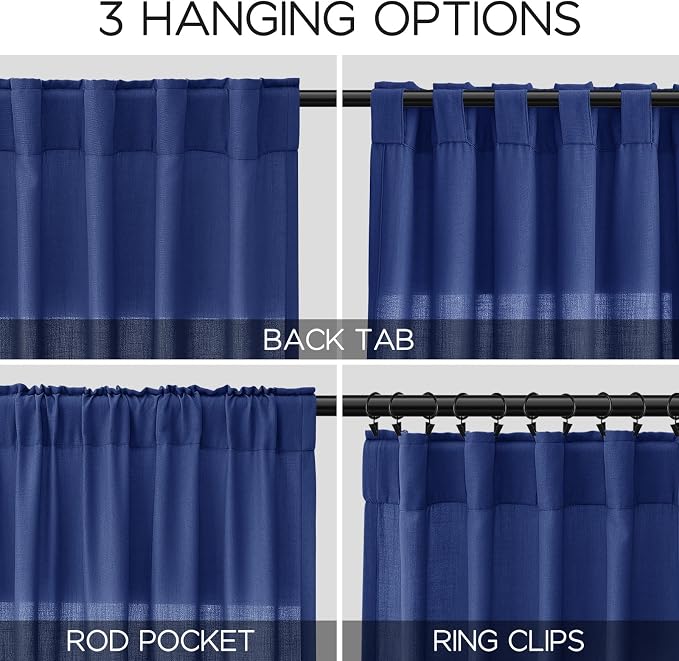 Nanspring Classic Blue Linen Curtains 72 Inch Length - Image 2