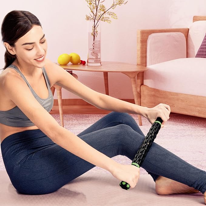 Yansyi Muscle Roller Stick for Athletes - Body Massage Roller Stick - Release Myofascial Trigger Points Reduce Muscle Soreness Tightness Leg Cramps & Back Pain for Physical Therapy & Recovery (Black)