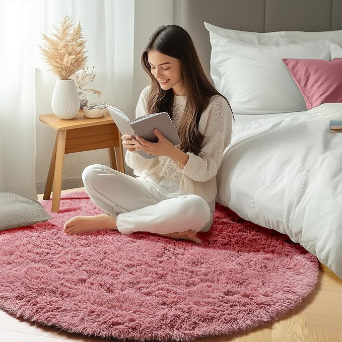 Blush Round Area Rugs 4ft for Bedroom Living Room, Fluffy Circle Rug for Kids - Image 7