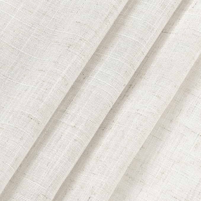 Beige White Kitchen Cafe Sheer Curtains 54 Inch Long 2 Panel Back Tab Linen - Image 7
