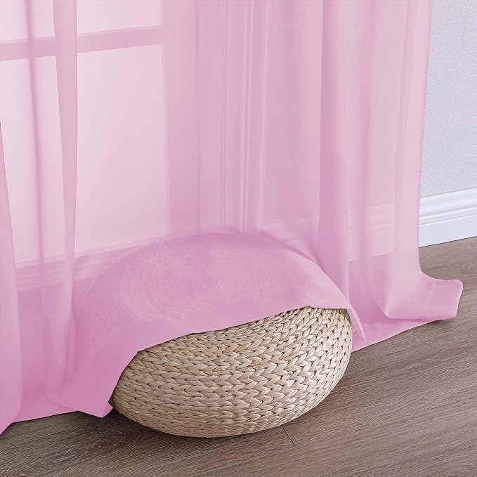 OWENIE Pink Sheer Curtains 120 Inches Long 2 Panels Set, Airy Lightweight Sheer - Image 5