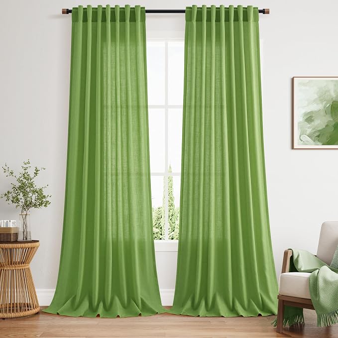 Nanspring Lime Green Linen Blend Light Filtering Back Tab Curtains 102 Inches by Nanspring