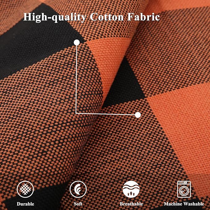 decorUhome Fall Orange and Black Decorative Throw Pillow Covers 16x16 Set of 2, Buffalo Plaid Check Farmhouse Cushion Covers with Stitched Edge for Autumn Harvest Couch Sofa Bed Home Decor