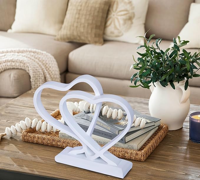 White Heart Sculpture for Living Room Decor Heart Decoration Gift for Her and Him Love Wedding Anniversary Couples Gift Modern Heart Statue for Home Coffee Table Dining Table Centerpiece Birthday