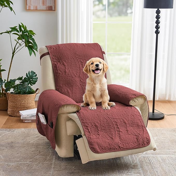 Red Quilted Recliner Chair Covers, Waterproof Medium Chair Covers, Lazy Boy by Pamhaven