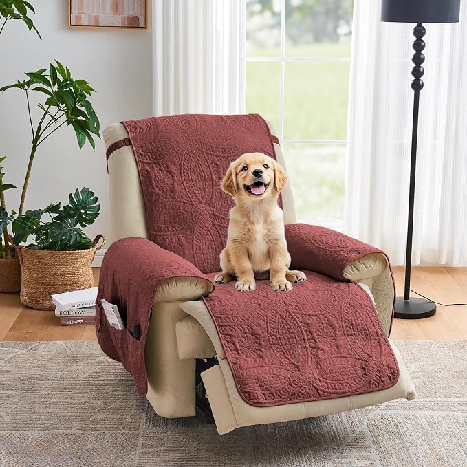 Large Quilted Recliner Chair Covers, Waterproof Red Chair Covers, Lazy Boy by Pamhaven