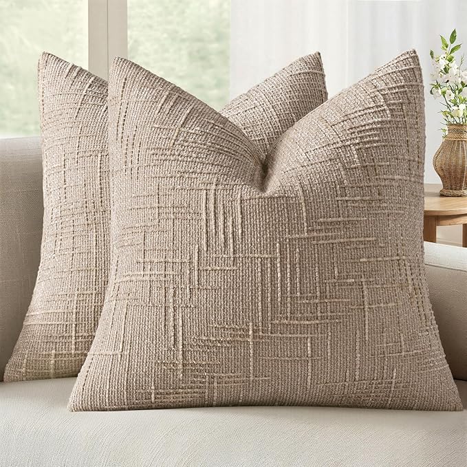 MIULEE Chenille Textured Euro Throw Pillow Covers Oatmeal 22x22 Set of 2 | by MIULEE