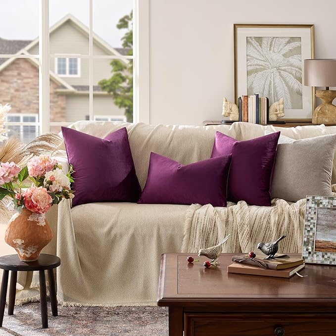 GIGIZAZA Purple Decorative Velvet Decorative 20x20 Throw Pillow Covers - Image 2