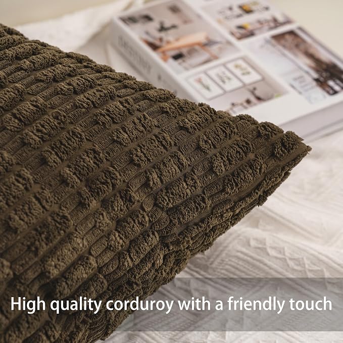 Pack of 2 Corduroy Decorative Throw Pillow Covers 22x22 Inch Soft Striped - Image 2