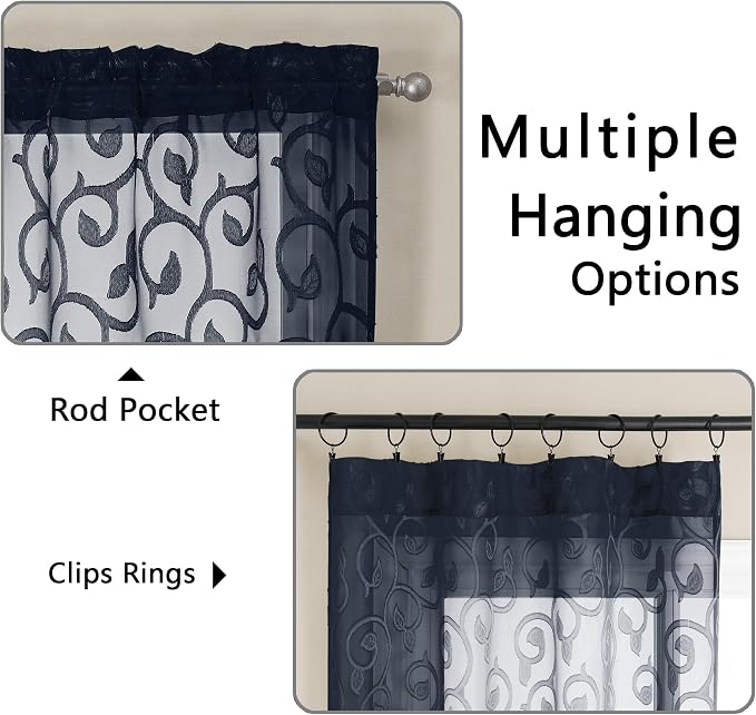 Curtain, Furman Navy Blue, 24 Inch Length, 2 Panels Set, Light Filtering - Image 3