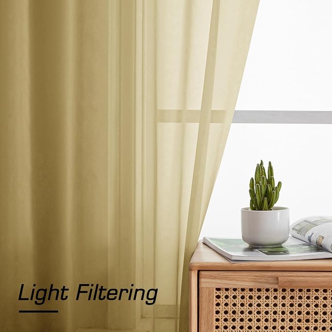 Simplebrand Gold Sheer Curtains 84 Inches Long, Light Filtering Rod Pocket - Image 5