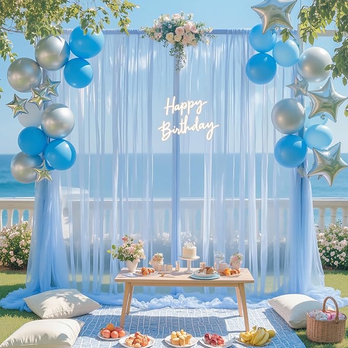 20ft x 12ft Baby Blue Tulle Backdrop Curtain - Image 4