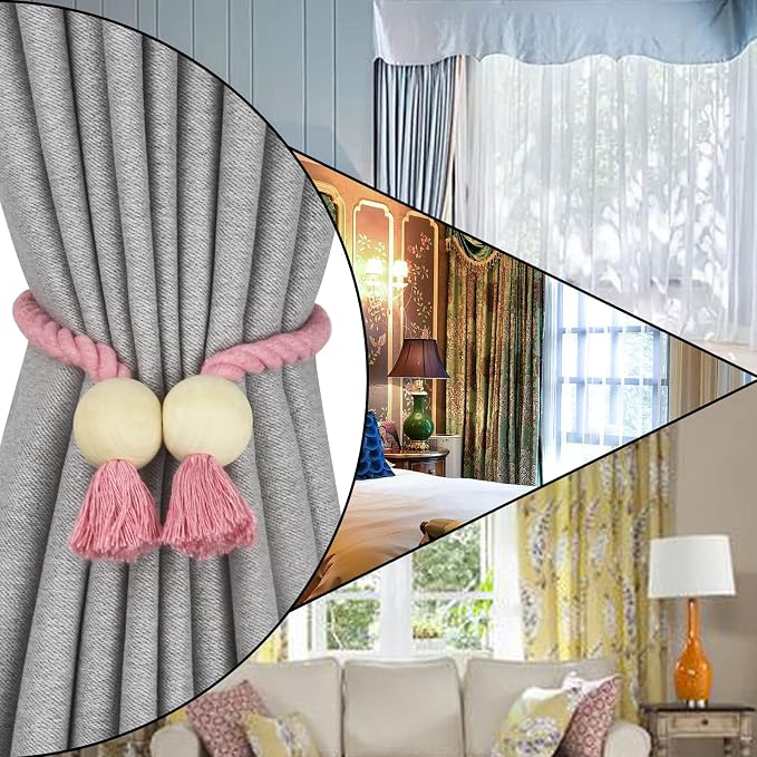 6 Pack Magnetic Curtain Tiebacks Cotton Hand Woven Tie Back Decorative Rope - Image 6