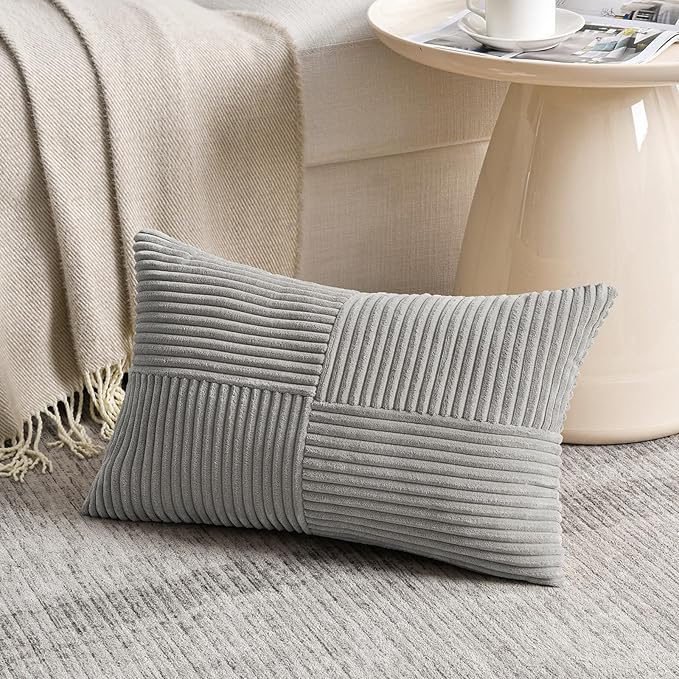 Fancy Homi 2 Packs Grey Lumbar Decorative Throw Pillow Covers 16x32 Inch - Image 2