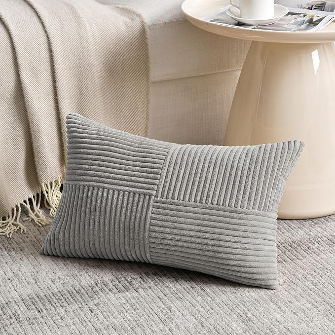 Fancy Homi 2 Packs Grey Lumbar Decorative Throw Pillow Covers 14x24 Inch - Image 2