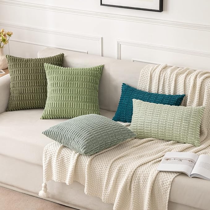 MIULEE Lumbar Corduroy Decorative Throw Pillow Covers 12x20 Olive Green | Pack - Image 4