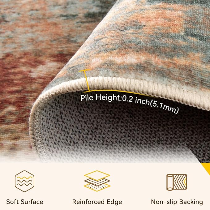 Washable Area Rugs Square 9ft Non-Slip Modern Abstract Soft - Image 2