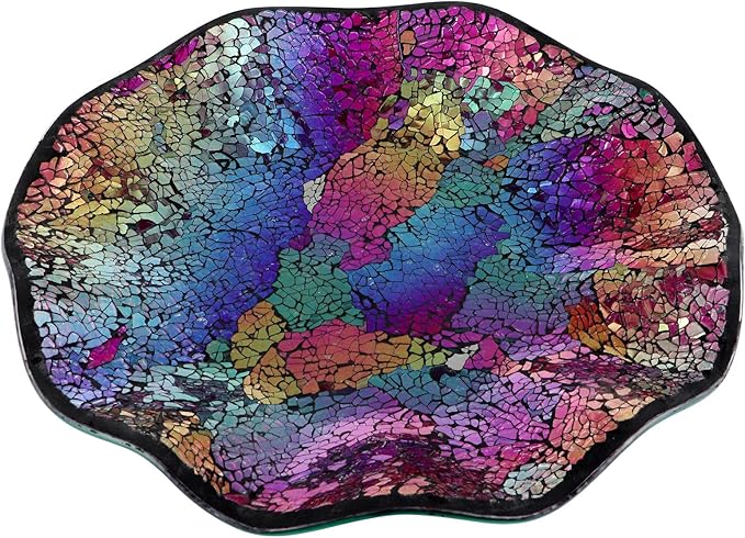 MDLUU Mosaic Centerpiece Tray, 11.6" Decorative Glass Plate, Home Decor Glass Bowl for Dining Room Table, Coffee Table, Gift (Multicolored Purple)