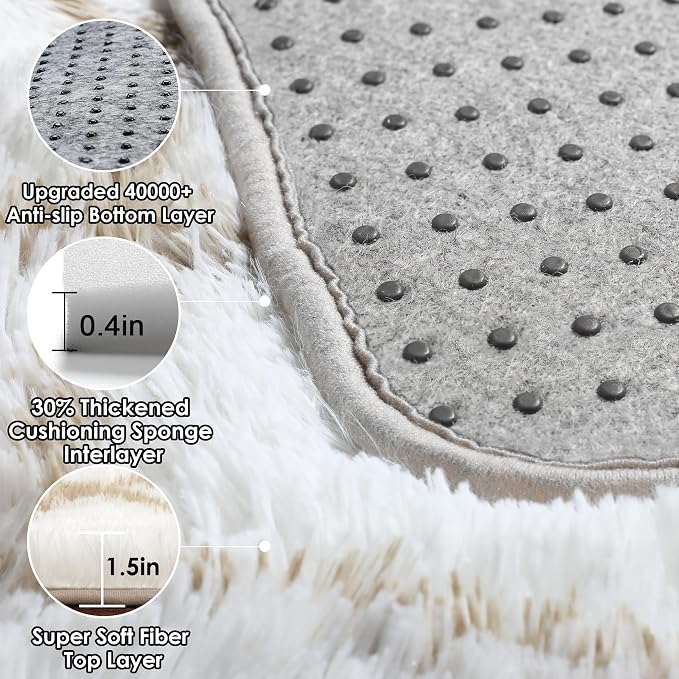 Area Rugs for Living Room, 5x8 Fluffy White and Beige Bedroom Geometric Rug | - Image 4